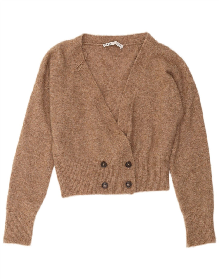 Zara Mujer Suéter Cárdigan Corto Extragrande UK 10 Small Beige