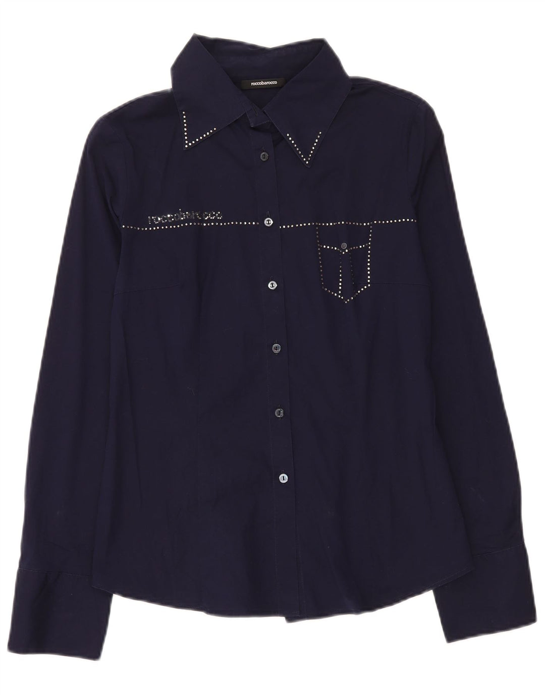 Roccobarocco Blusa camisera gráfica para mujer IT 44 Algodón azul marino mediano