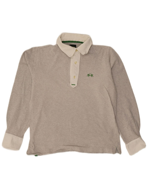 LA MARTINA Mens Long Sleeve Rugby Polo Shirt Small Grey Flecked Cotton