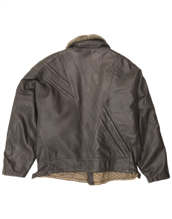 Vintage hombres cuero biker chaqueta Reino Unido 40 cuero negro grande