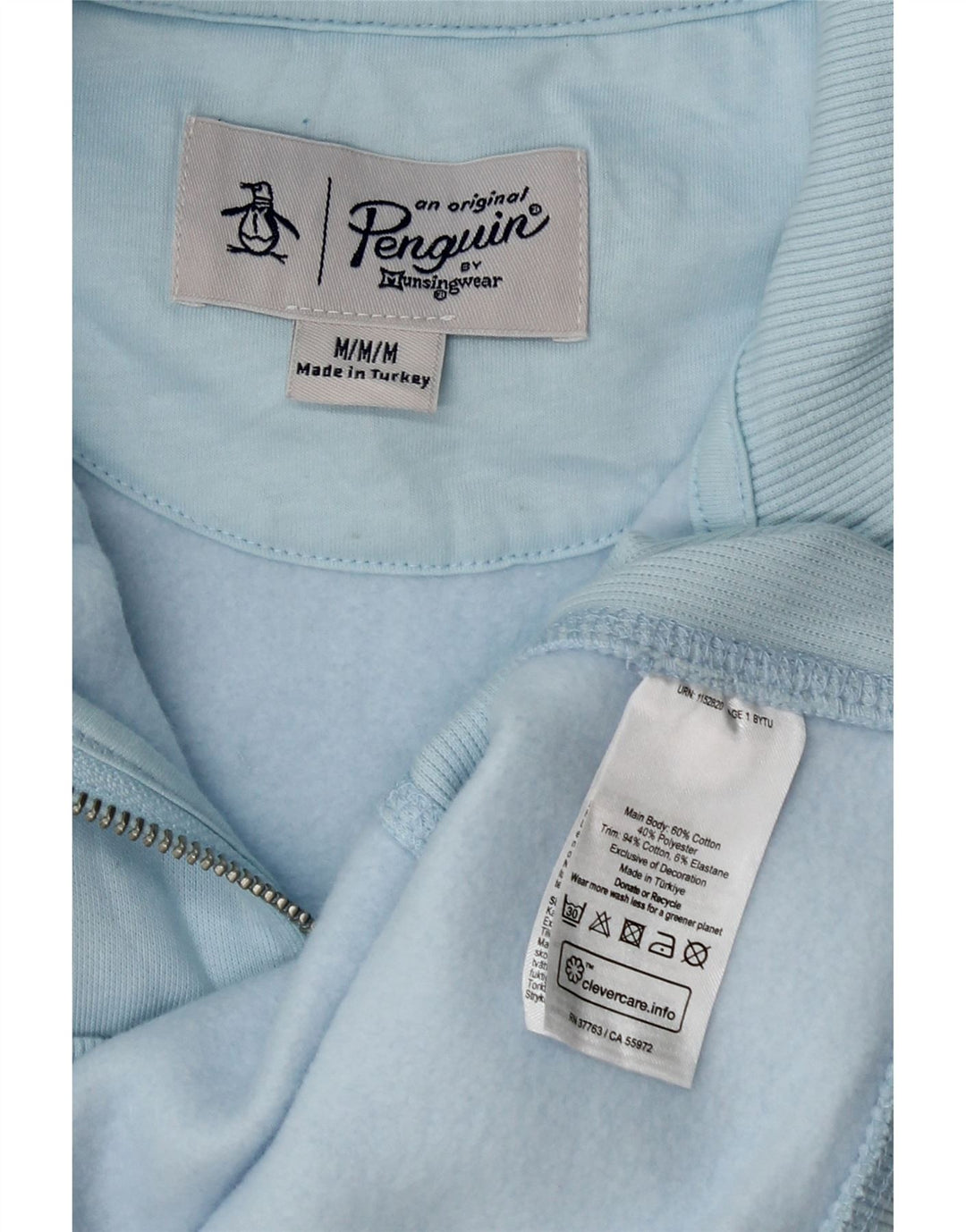 Penguin - Sudadera con cuello y cremallera para hombre, color azul medio, algodón