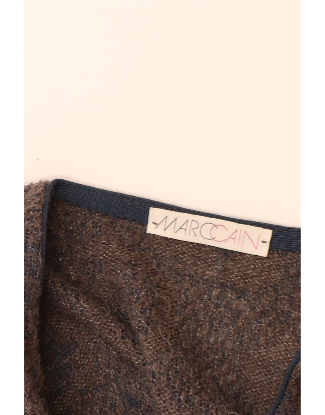 MARCCAIN Jersey Hombre con Cuello en V XL Lana Geométrica Marrón