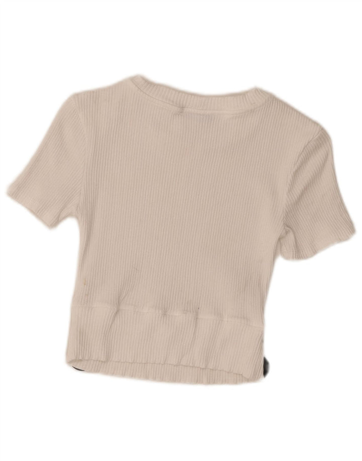 Zara Mujer Crop Blusa Top UK 8 Small Viscosa Blanca