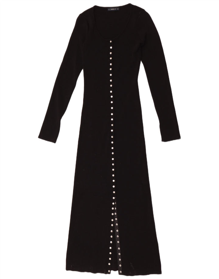 Zara Mujer Maxi Vestido De Manga Larga UK 42 Mediano Negro