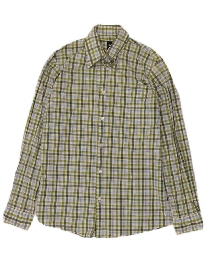 Camisa HUGO BOSS Hombre Small Verde Cuadros Algodón
