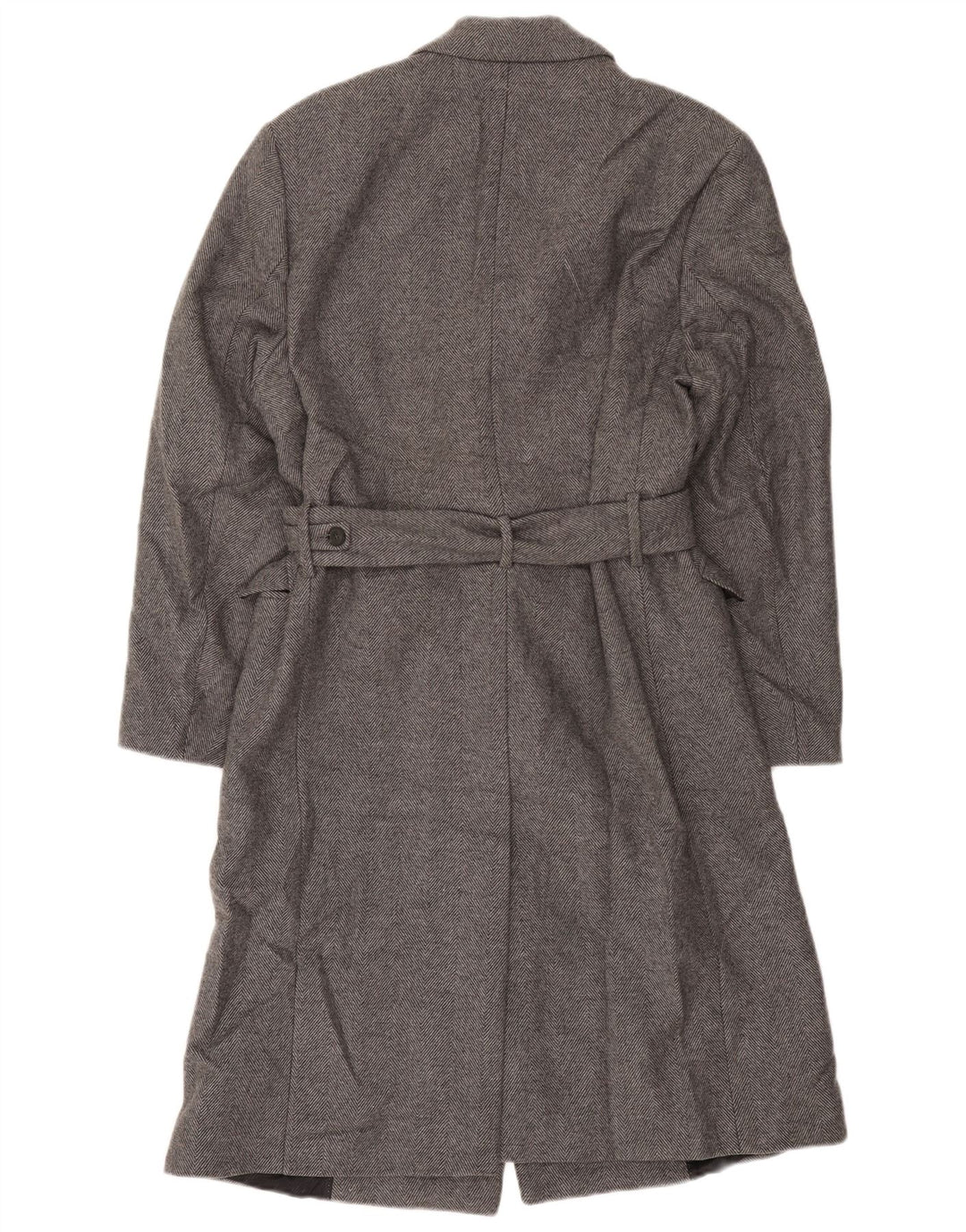 Zara Hombre Abrigo De Doble Botonadura UK 38 Lana De Espiga Gris Medio