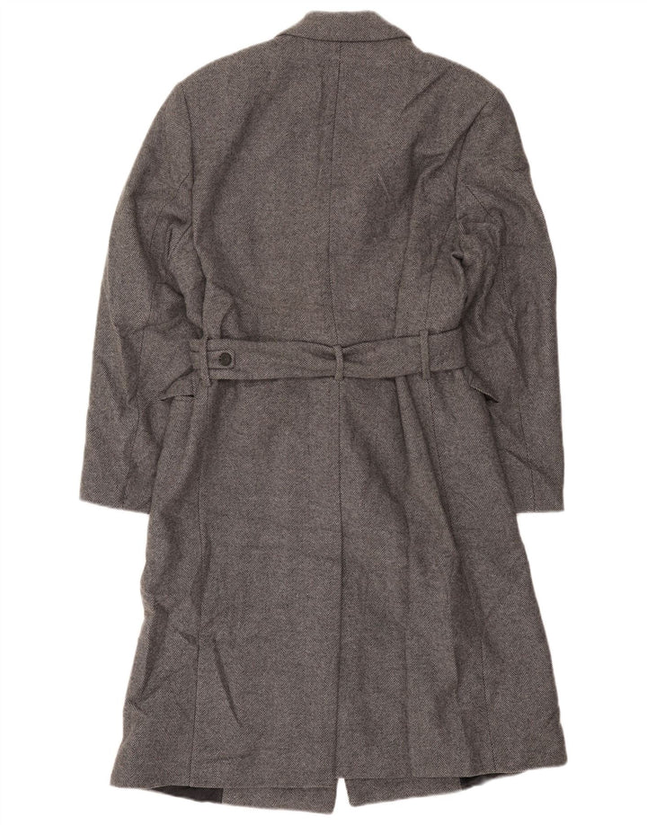 Zara Hombre Abrigo De Doble Botonadura UK 38 Lana De Espiga Gris Medio