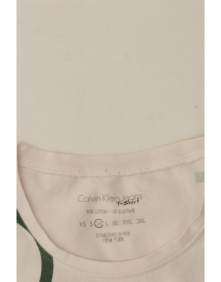CALVIN KLEIN JEANS Camiseta gráfica para mujer Top UK 12 Medium White Cotton