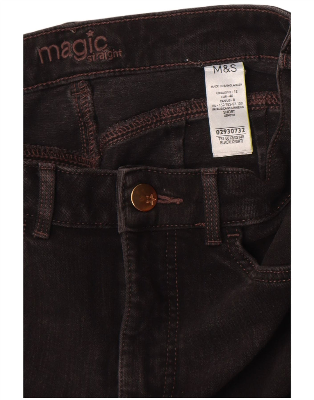 Marks & Spencer Vaqueros rectos para mujer UK 12 Medium W32 L27 Algodón negro