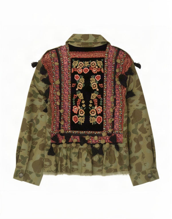 Zara Mujer Chaqueta Militar Gráfica UK 10 Small Khaki Camuflaje Algodón