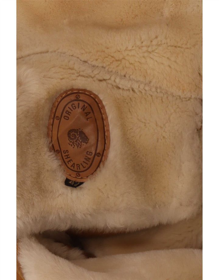 Vintage mujer chaqueta de piel de oveja de gran tamaño IT 42 Bloque de color marrón medio