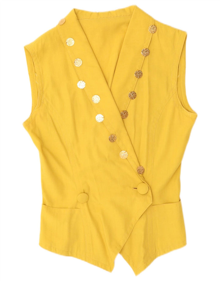 Vintage mujer doble pecho chaleco Reino Unido 12 amarillo medio