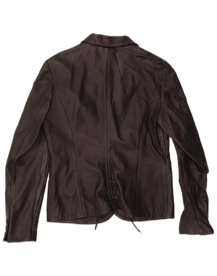 ROCCOBAROCCO Chaqueta tipo blazer de 2 botones para mujer IT 42 Cuero negro mediano