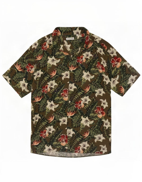 Jack & Jones Camisa hawaiana de manga corta de viscosa floral caqui para hombre