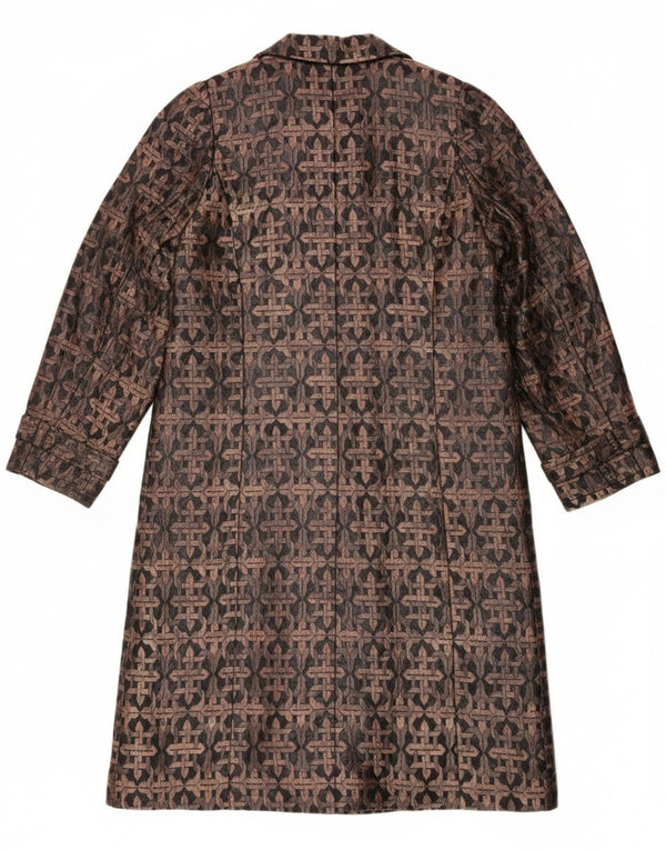 Vintage mujer doble pecho abrigo Reino Unido 14 marrón medio geométrico