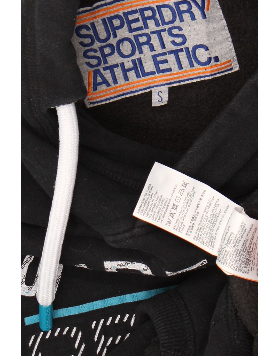 SUPERDRY Hombre Sudadera con capucha gráfica Jersey pequeño de algodón negro