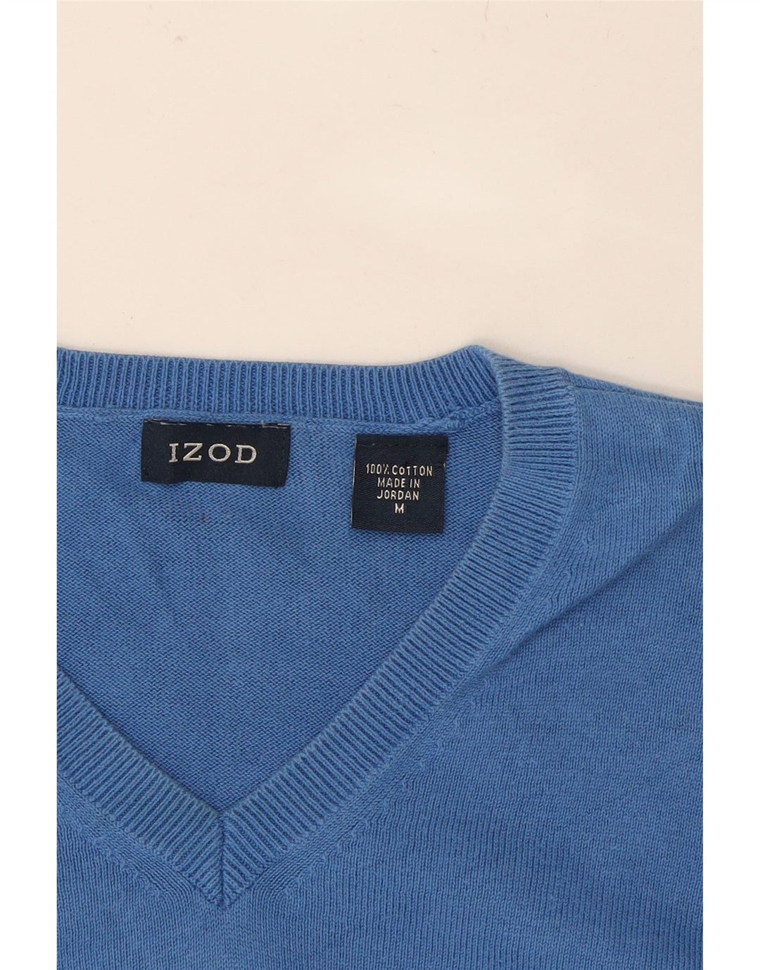 IZOD Mens V-Neck Jumper Sweater Medium Blue Cotton Vintage Izod and Second-Hand Izod from Messina Hembry 