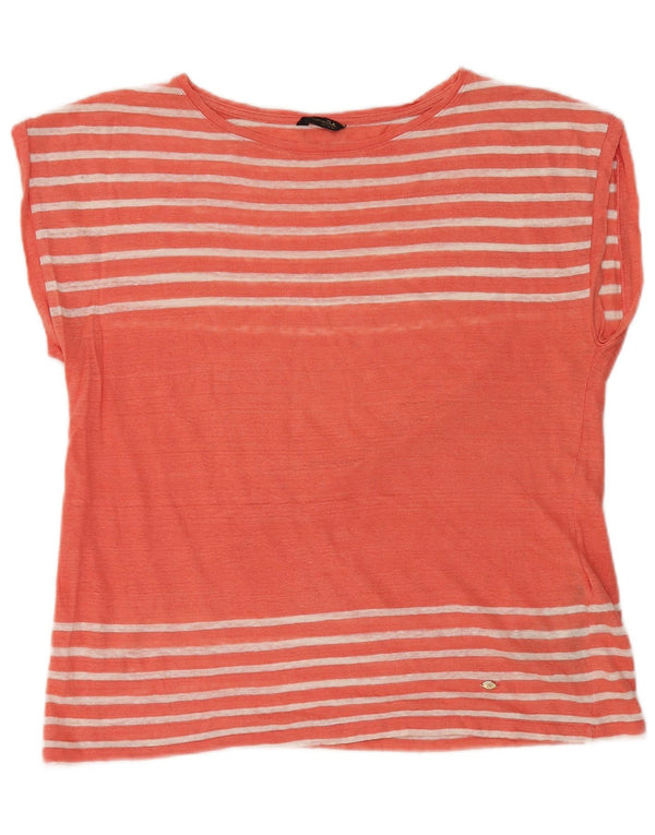 Massimo Dutti Camiseta Mujer Top UK 40 XL Lino Rayas Naranja