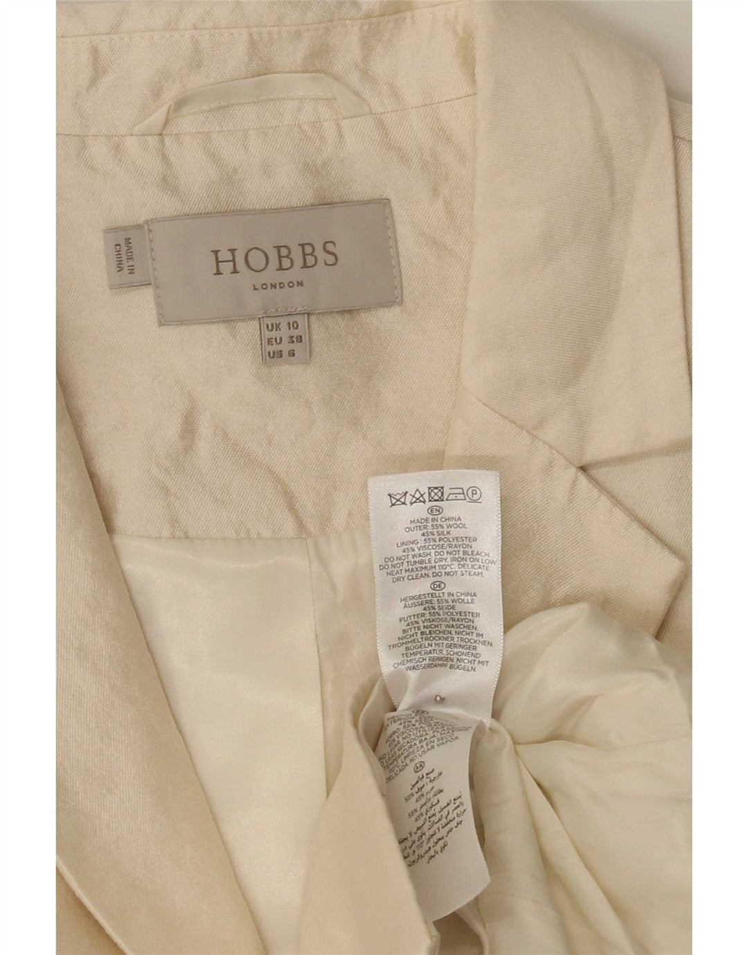 Hobbs Chaqueta tipo blazer corta con 2 botones para mujer Reino Unido 10 Small Off White Wool