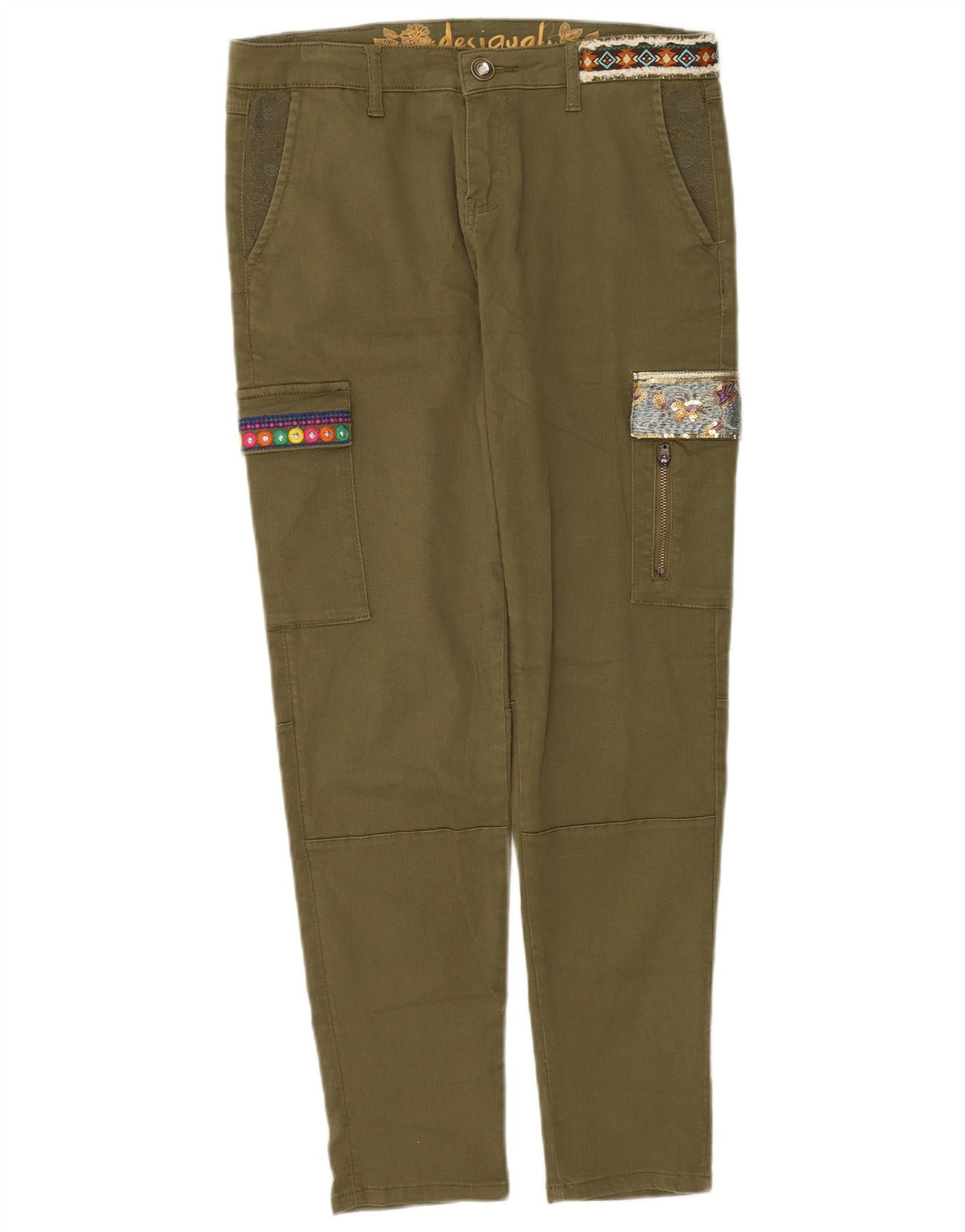 Desigual Pantalones cargo ajustados gráficos para mujer EU 40 Medium W30 L29 Caqui