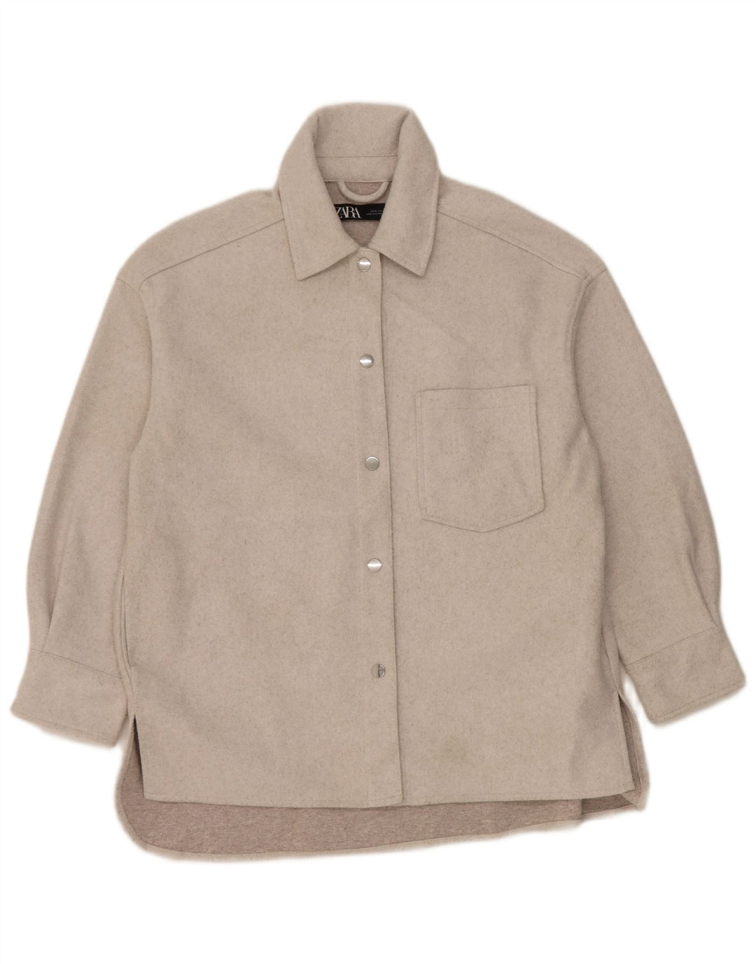 Zara Mujer Camisa De Franela Extragrande UK 10 Small Gris Poliéster