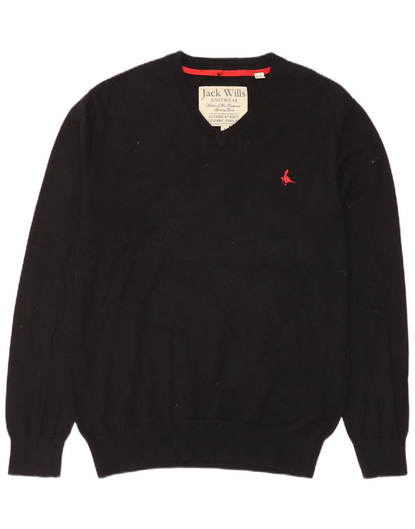 Jack Wills Jersey con cuello en V para hombre, talla grande, algodón negro
