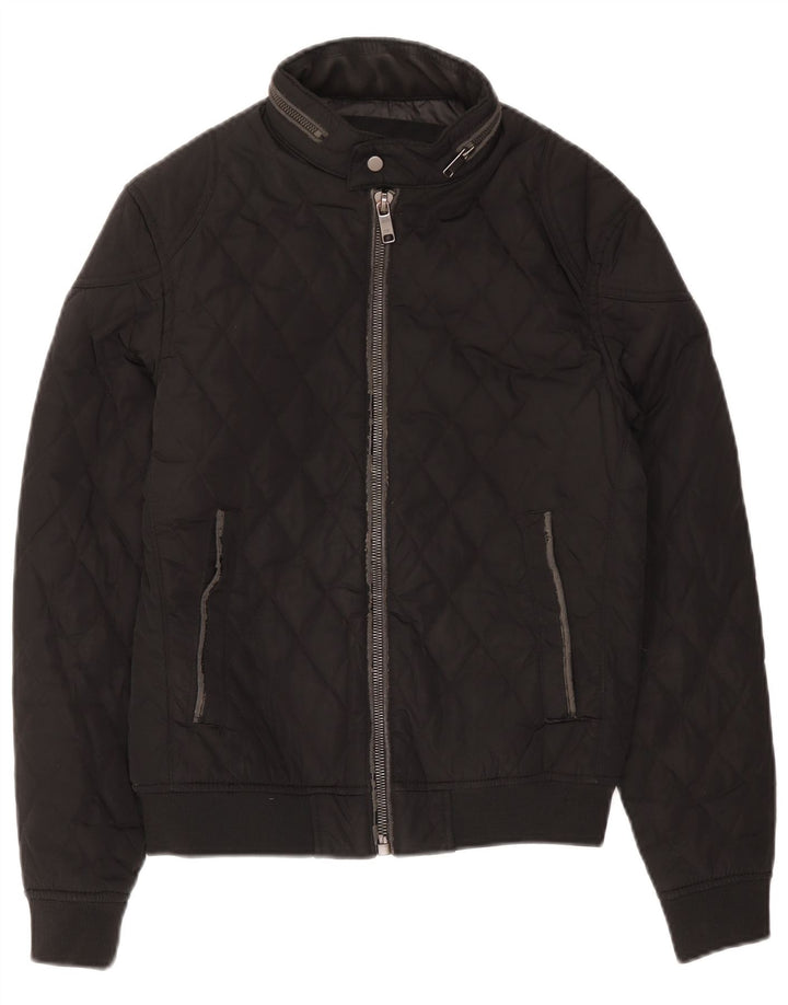 Zara Chaqueta acolchada con capucha para hombre UK 36 Small Poliéster negro