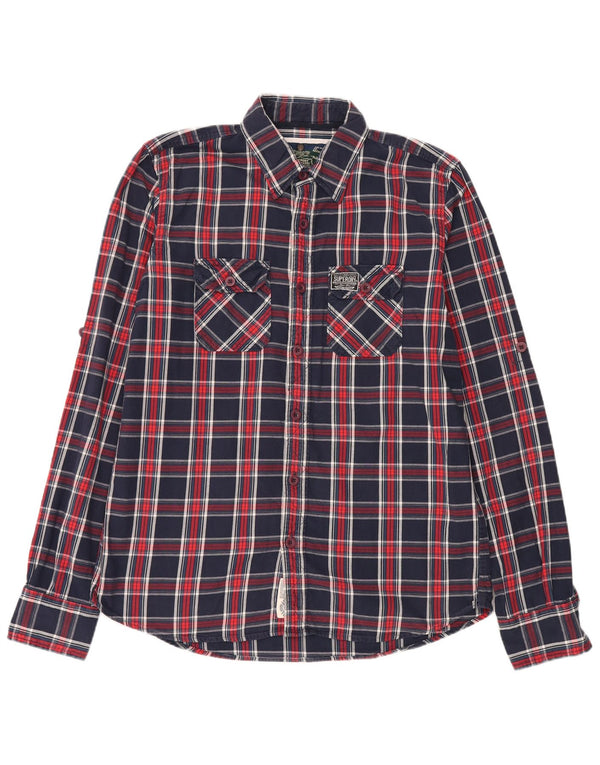 Superdry Camisa De Franela Para Hombre 2XL Algodón A Cuadros Azul Marino