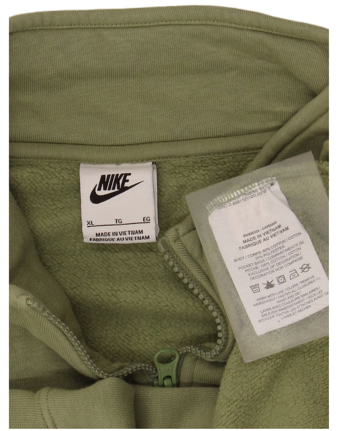 Nike - Sudadera con cremallera y cuello para hombre, talla XL, algodón verde