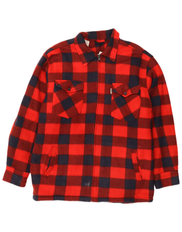 Vintage hombres polar leñador camisa grande rojo gingham poliéster