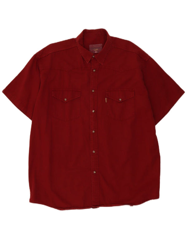 Camisa vaquera vintage de manga corta para hombre XL Algodón burdeos