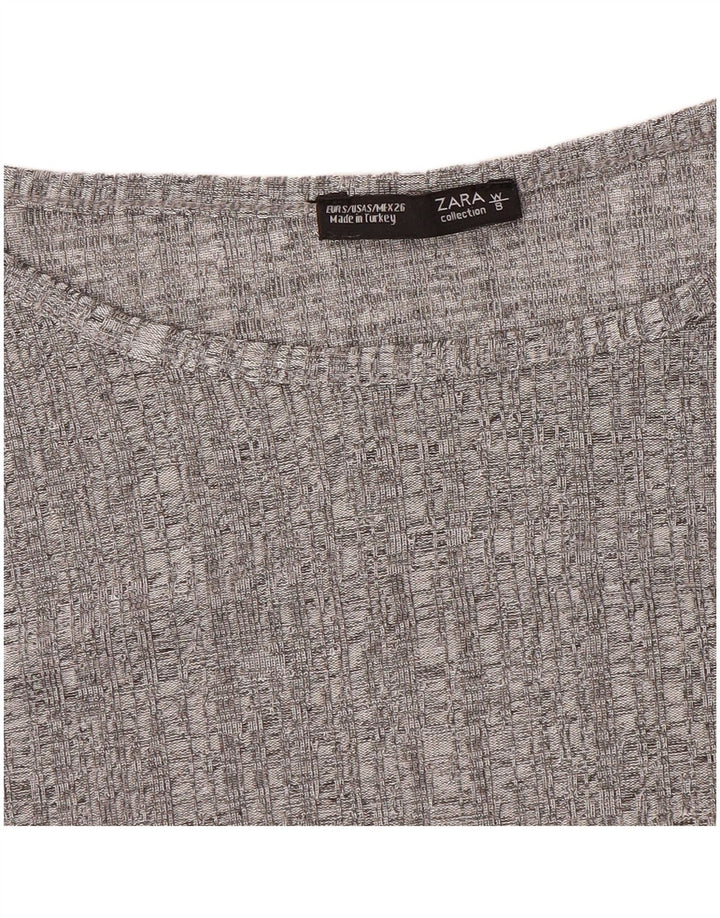 Zara Mujer Top Manga Larga UK 40 Pequeño Gris Moteado