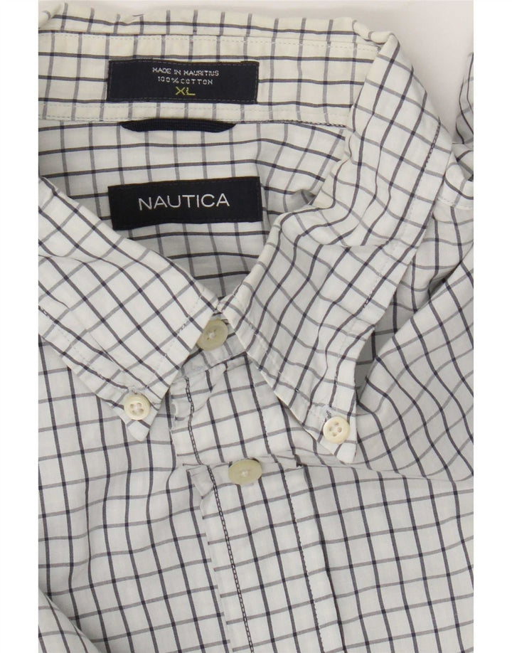 Nautica Camisa Hombre XL Blanco Cuadros Algodón