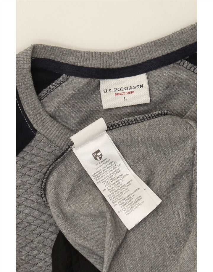 U.S. POLO ASSN. Mens Sweatshirt Jumper Large Grey Colourblock Polyester Vintage U.S. Polo Assn. and Second-Hand U.S. Polo Assn. from Messina Hembry 