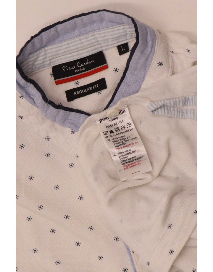 Pierre Cardin Polo para hombre con estampado abstracto de algodón blanco grande
