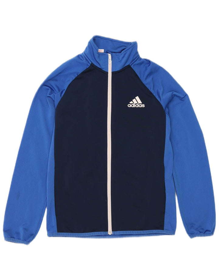 ADIDAS Boys Tracksuit Top Jacket 11-12 Years Blue Colourblock Polyester