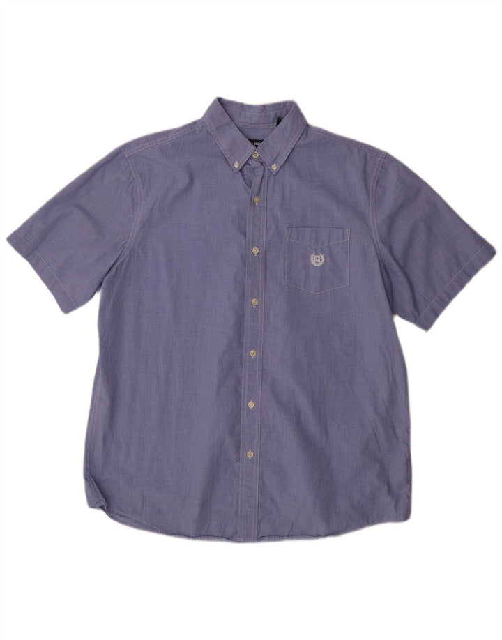 Chaps Camisa de manga corta para hombre de algodón de pata de gallo azul grande