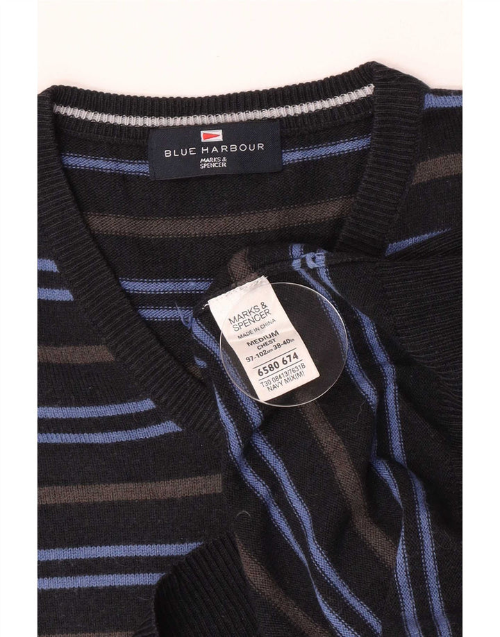 Marks & Spencer Suéter con cuello en V para hombre Acrílico a rayas azul marino mediano