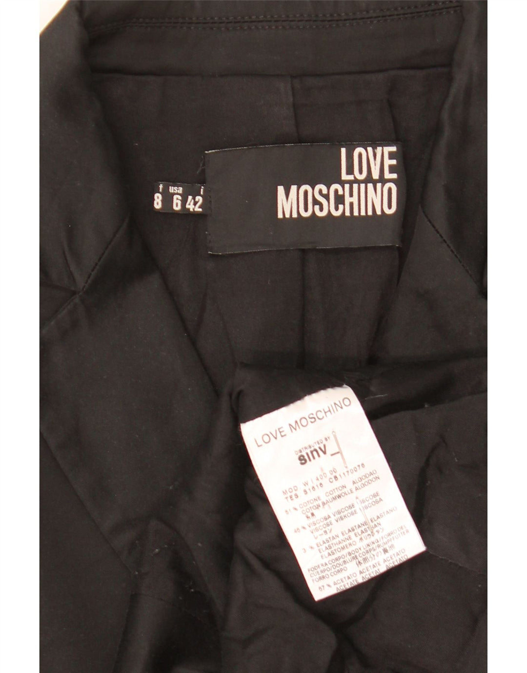 Moschino Chaqueta Blazer Corta De 3 Botones Para Mujer IT 42 Algodón Negro Mediano