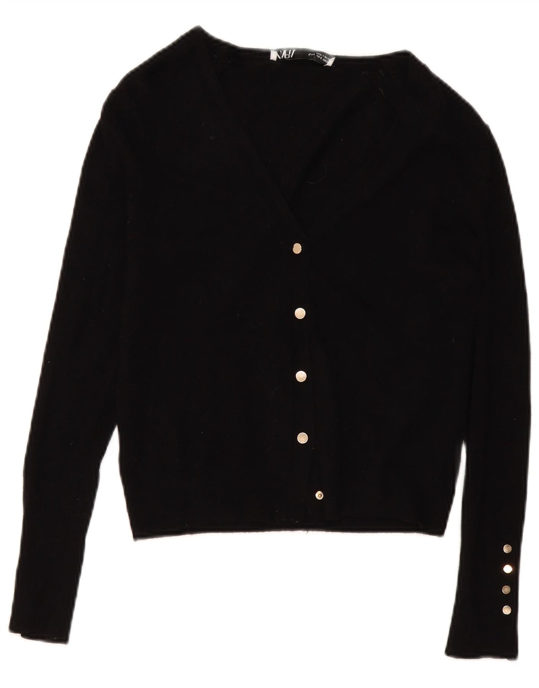 Zara Mujer Cárdigan Suéter UK 10 Small Viscosa Negra