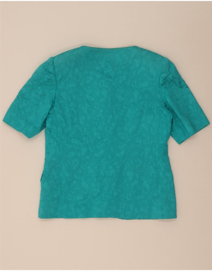 Vintage mujeres abstractas 4 botones 2 piezas falda conjunto Reino Unido 14 turquesa medio