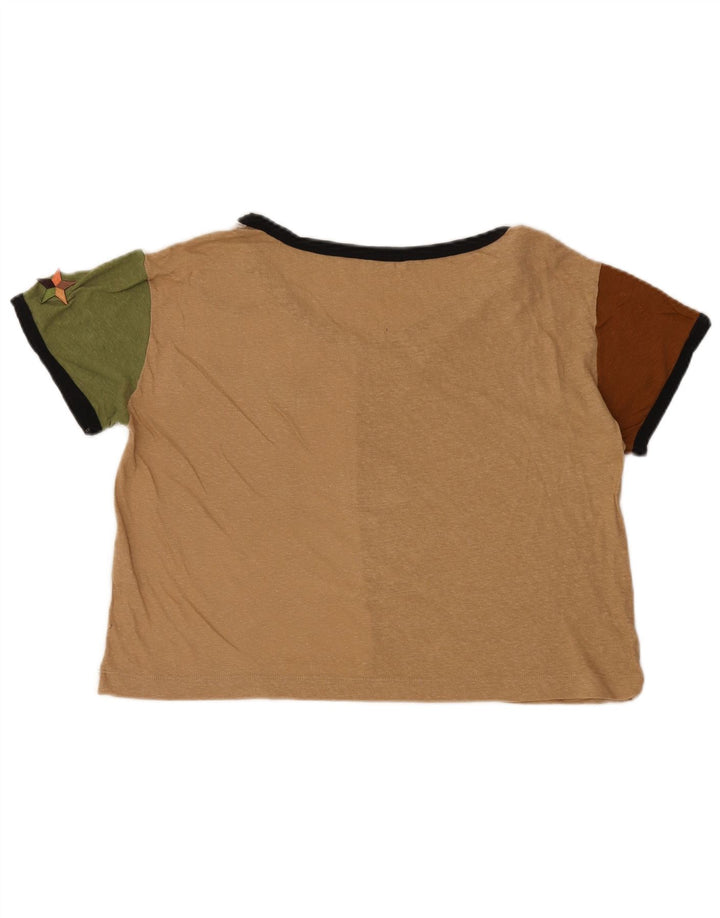 BENETTON Camiseta corta extragrande para mujer UK 6 XS Beige Colorblock