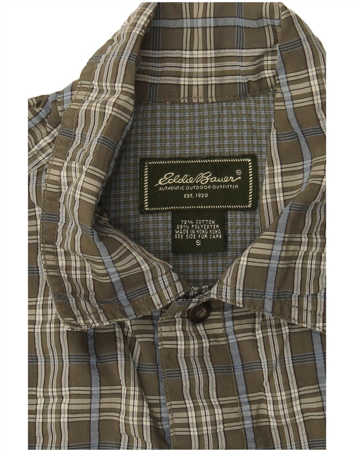 EDDIE BAUER Camisa de manga corta para hombre de algodón a cuadros gris pequeño