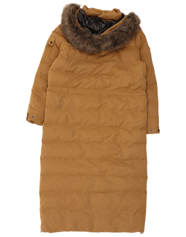 Superdry Abrigo acolchado con capucha para mujer, Reino Unido 42, Poliéster beige medio