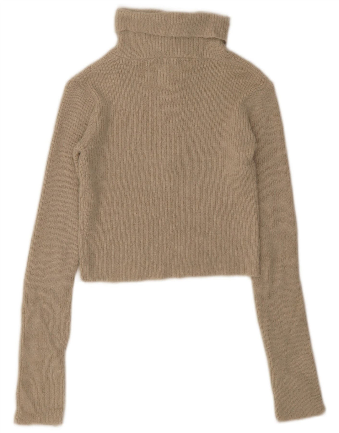 Zara Mujer Crop Zip Neck Jumper Sweater UK 12 Medium Beige