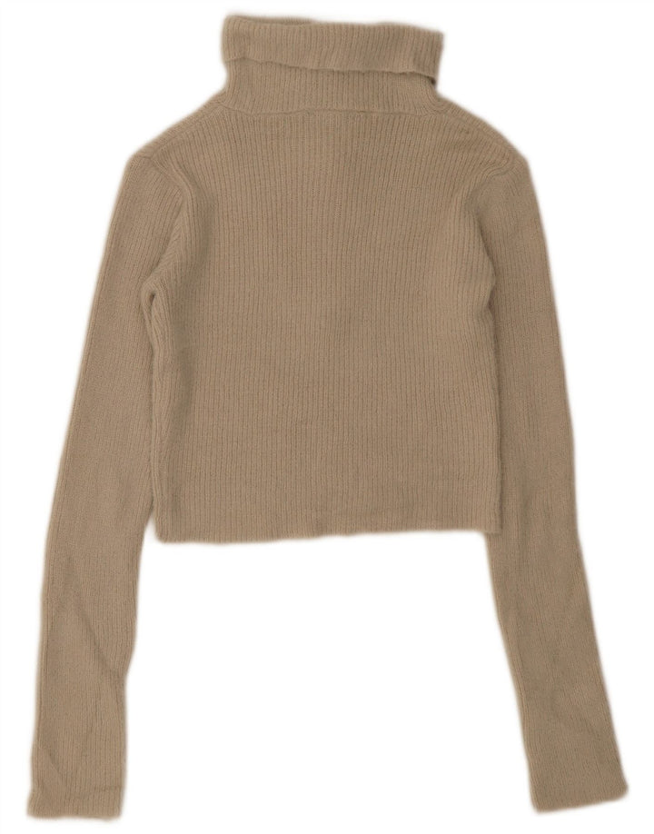 Zara Mujer Crop Zip Neck Jumper Sweater UK 12 Medium Beige