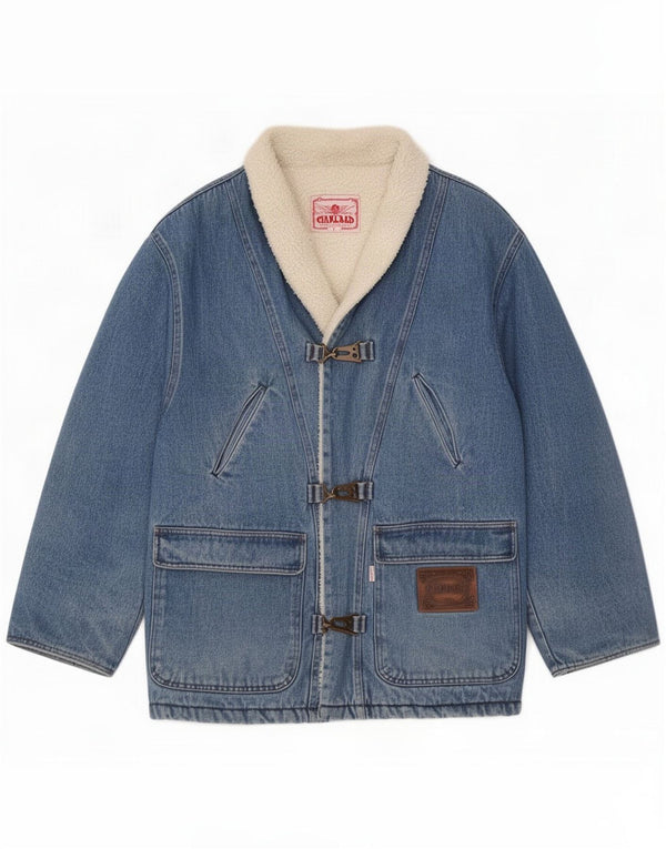 Chaqueta vaquera vintage Sherpa Duffle para hombre UK 38 Algodón azul medio