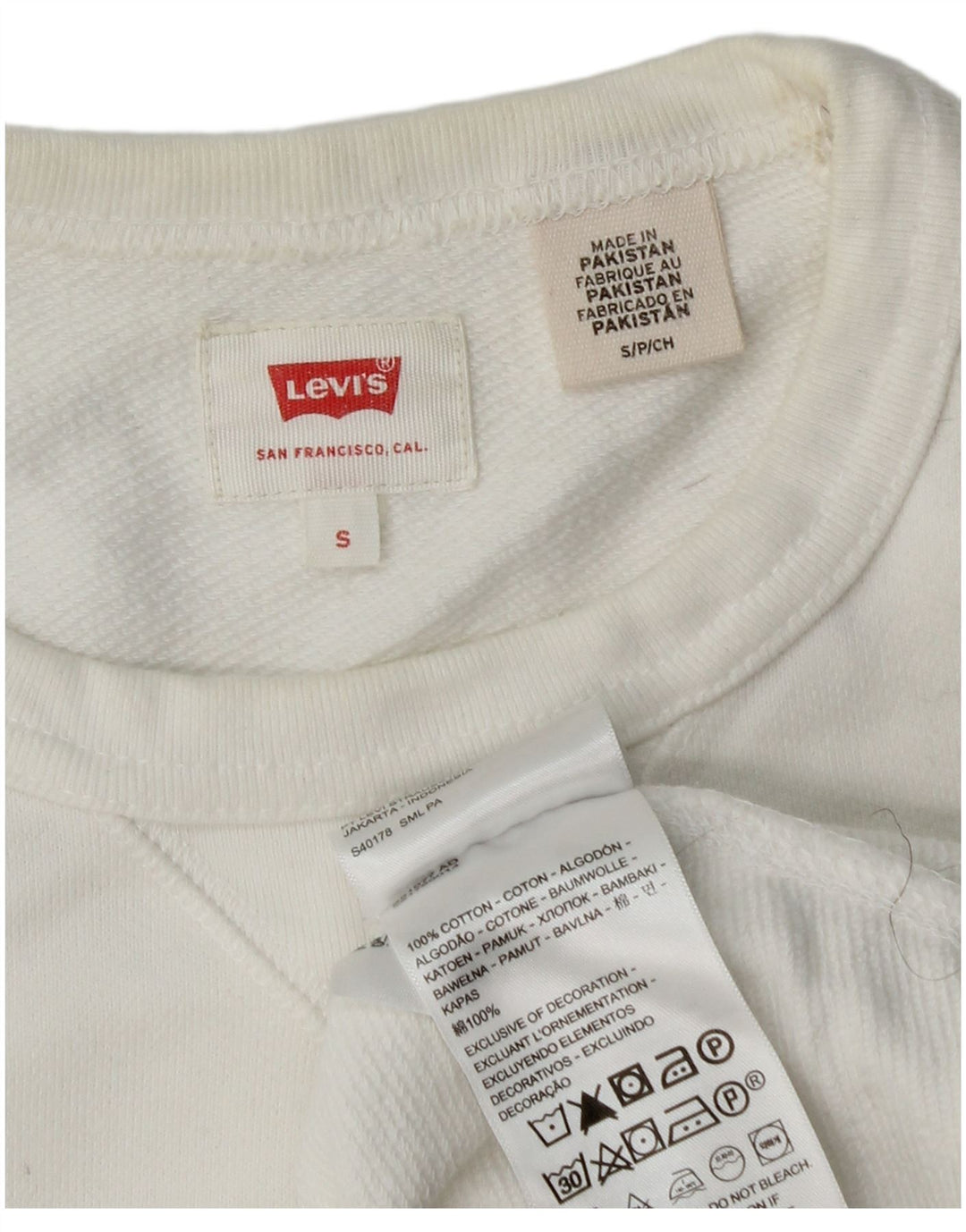 Levi's Hombre Sudadera Jumper Small Blanco Algodón