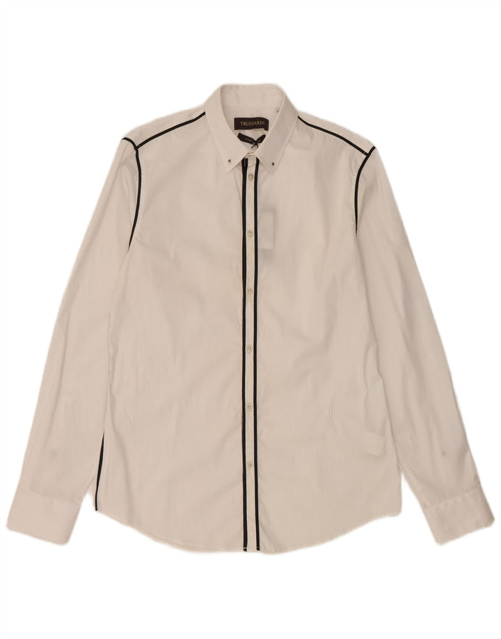 Camisa Trussardi Hombre Talla 40 Mediana Algodón Rayas Blancas