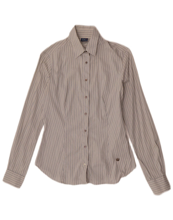 Camisa Mujer Trussardi Jeans UK 40 Small Gris Rayas Algodón